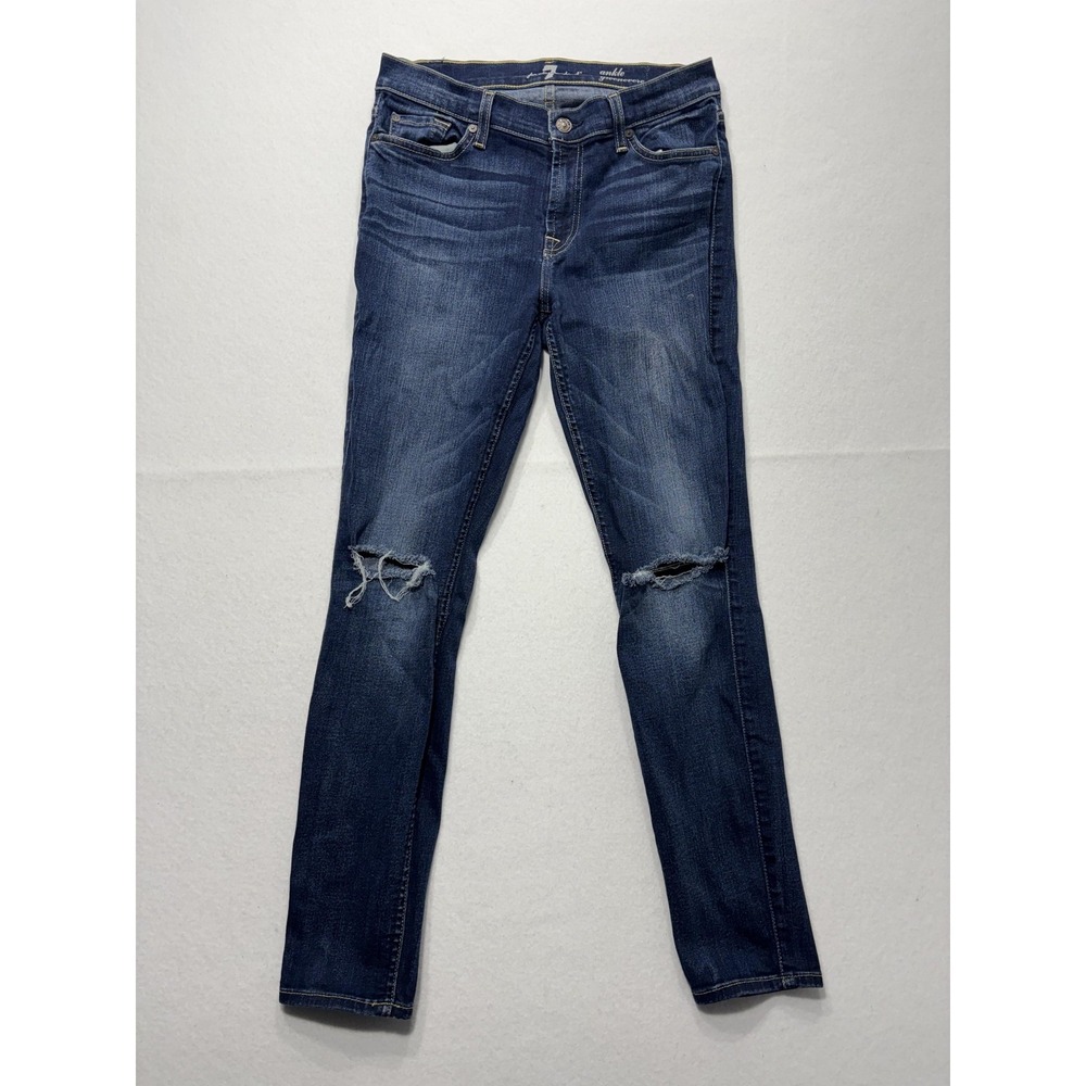 7 For All Mankind Gwenevere Jeans Womens 28 Blue Distressed Ankle Skinny 29x28